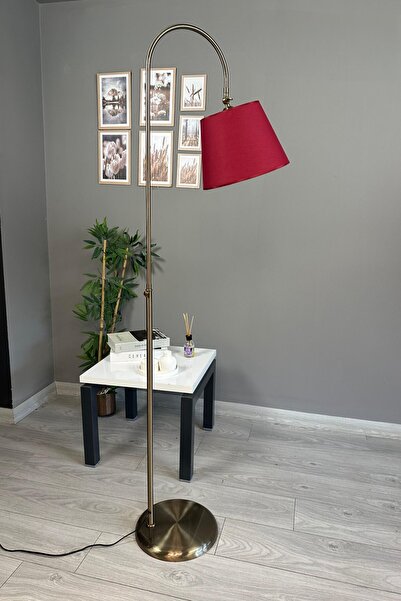 Bamyum Cotella Kumaş Dokulu Kadife Vişne Eskitme Gövde Lambader Modern Dekoratif Metal Zemin Lambası