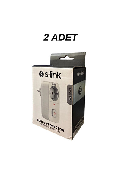 S-LINK SL-010 Anahtarlı Akım Korumalı Tekli Priz 16A/250V 750 Joule - 2’li Paket