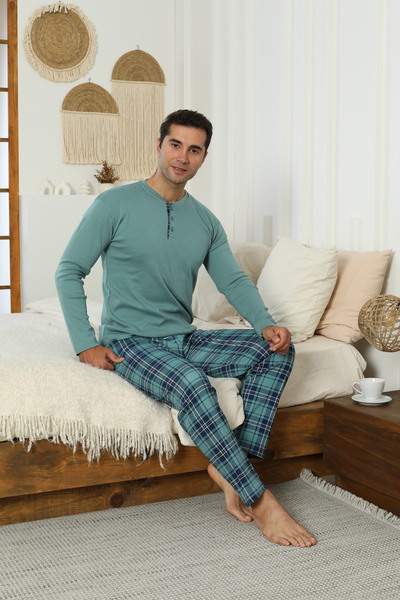 Butik %Pamuk-Uzun-Kollu-4 موسمي -طقم بيجامة ذو مقاس قياسي