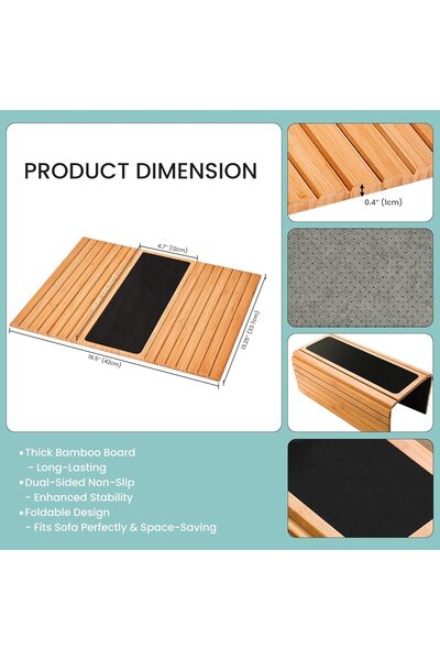 Generic GEHE Bamboo Sofa Arm Tray, Anti-Slip Armrest Protector with Cup Holder, Rectangular