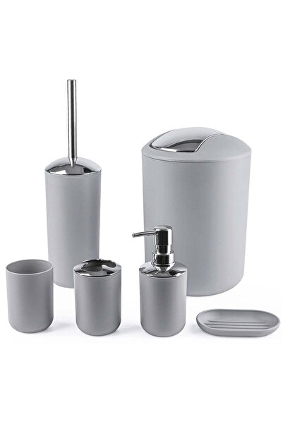 JOYZZZ Bathroom Accessories 6-Piece Plastic Bath Set with Tray (Gray)