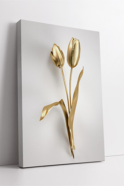 KOSS Dijital Pictură pe pânză cu flori de lalele aurii, stil minimalist de lu...