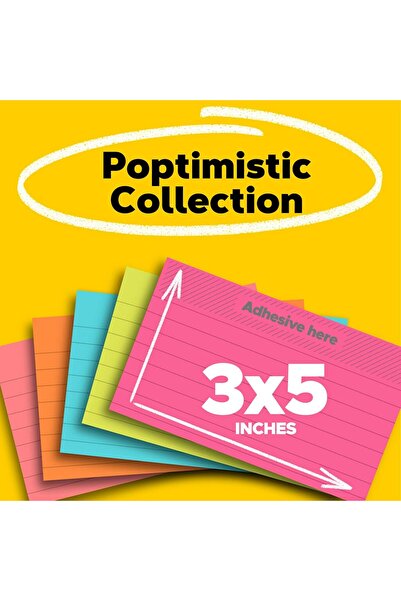 Post-it Neon & Pastel Notes 3 x 5 in, Lined, 100 Sheets per Pad, 5 Pads (635-5AN)