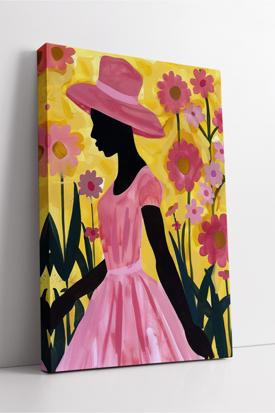 KOSS Dijital Ζωγραφική σε καμβά με ζωηρά χρώματα με θέμα τη γυναίκα με ροζ φό...