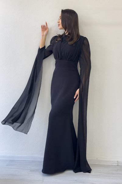 zks grup tekstil Women's Chiffon Cape Sleeve Mock Neck Mermaid Evening Dress ...
