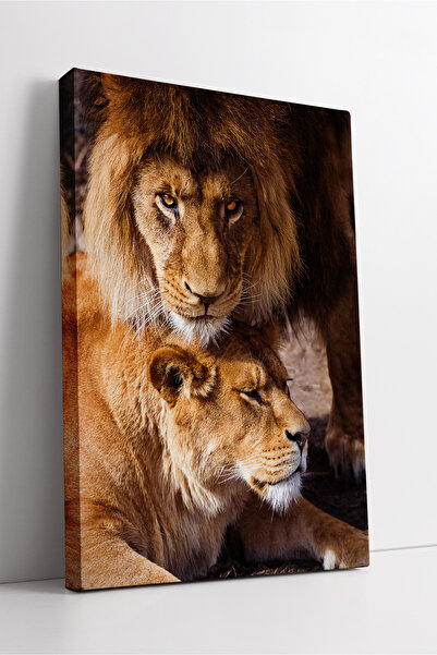 KOSS Dijital Pictură pe pânză cu pereche de lei, decor modern de perete cu tematică natură sălbatică, care oferă dragoste și putere împreună