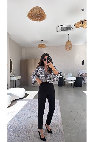 Buket Teke Black Zr Model Waist Detailed Fabric Trousers