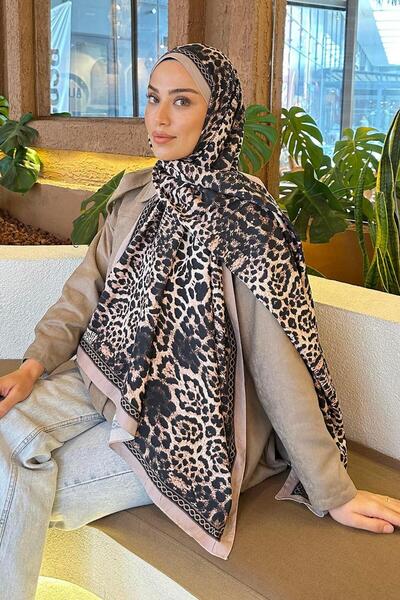 lamelif Leopar Desen Bambu Şal vizonrengi