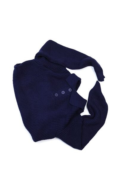 no7man Montal Navy Blue Polo Neck Sweater
