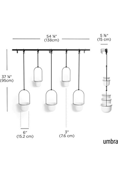 umbra Triflora Hanging Planters, Set of 5, White, Polypropylene (PP)