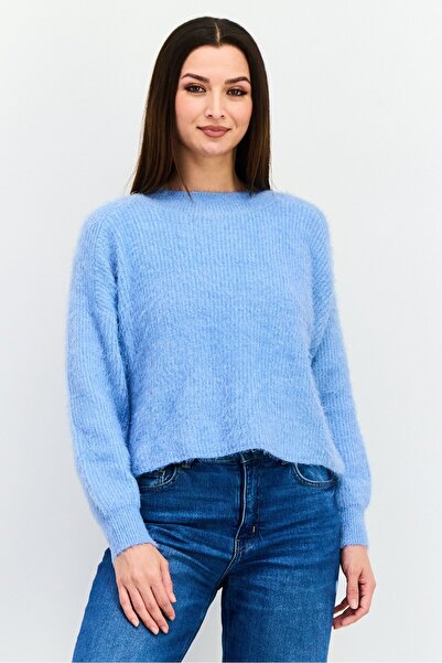 Bcbgeneration Women Crew Neck Fuzzy Sweater, Blue