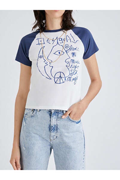 Desigual White blue T-shirt with chain detail