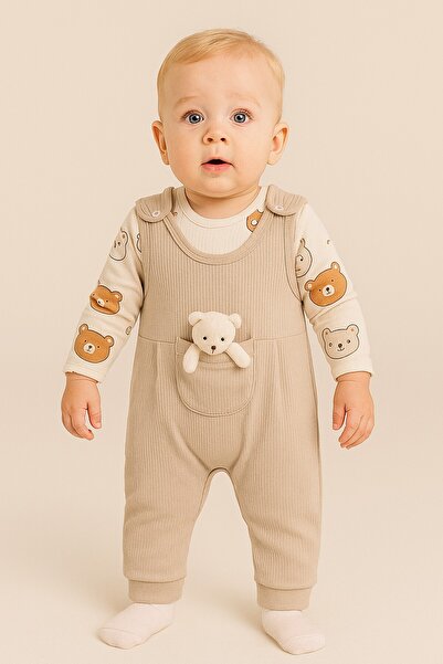 dinamik çocuk Baby Boy 2-Piece Romper Set with Teddy Bear – Bodysuit, Romper |   3-6-9 Months Baby Outfit
