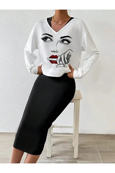 buğrahayalin Women's Strappy Round Neck Viscose Two Thread Dress and V-Neck Blouse Two-Piece Set