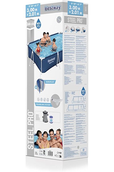 BESTWAY Steel Pro Rectangular Above-Ground Pool 3.00 x 2.01 x 0.66 m (3300 L) - Blue