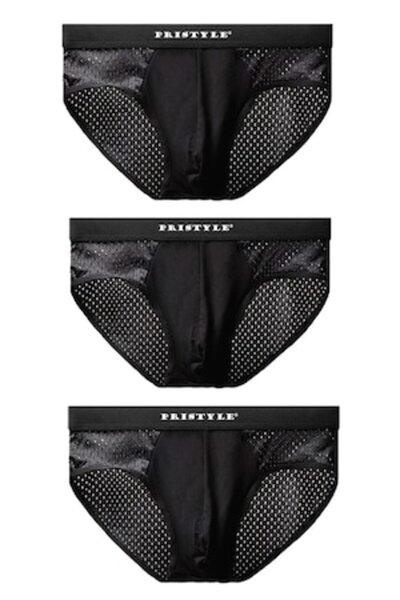 PriStyle Set of 3 Breathable Briefs for Men, Quick-Dry, Black, M