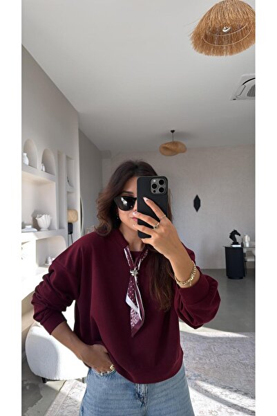 Buket Teke Burgundy Ribbed Knit Scarf Sweatshirt