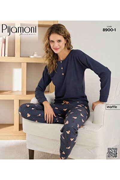 Pijamoni Waffle Fabric Long Sleeve Pajama Set 8900