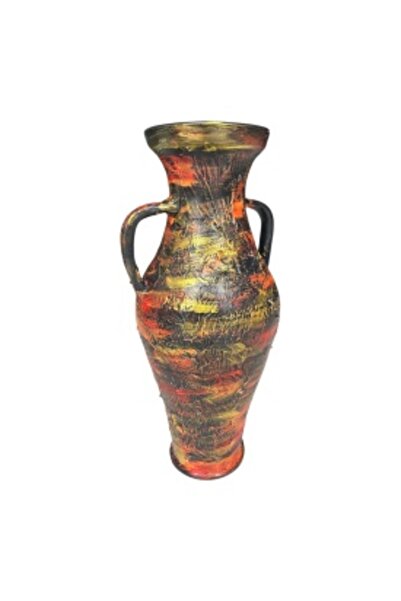 Ceramica Martinescu Hand-decorated ceramic amphora with red and gold accents – 44 cm, textured surface