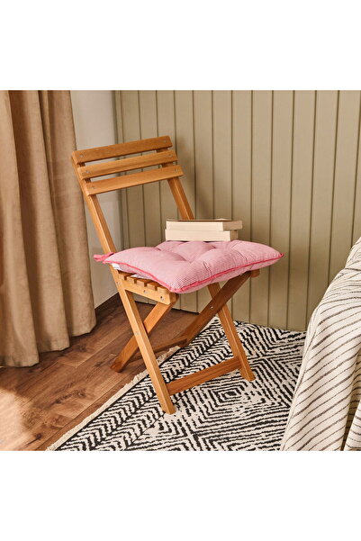 KUT FLY وسادة كرسي مخططة بألوان ترابية ناعمة - إكرو / أحمر - 43x43 سم