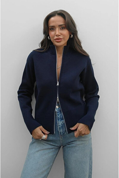 My Blog Marineblaue Strickjacke mit Reißverschluss - 251042