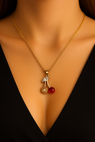 Bymiel قلادة ساحرة من حجر الكرز الأحمر اللامع