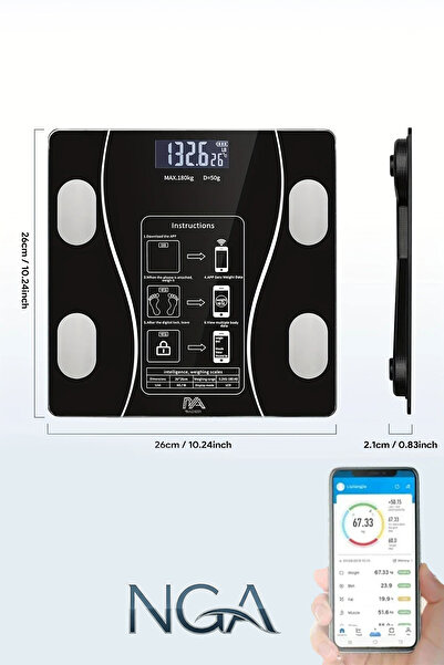 NGA Dijital Baskül Yağ Su Kas Vücut Kitle Endeksi Kilo Ölçer Tartı