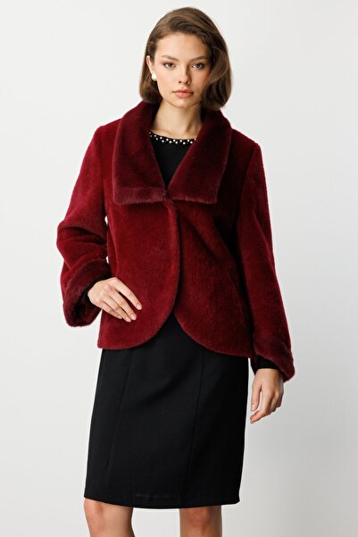 Ekol Yakası Kürklü Peluş Mont