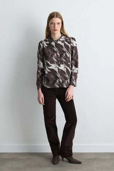 Gusto Anka Collection Lyocell Patterned Shirt - Brown