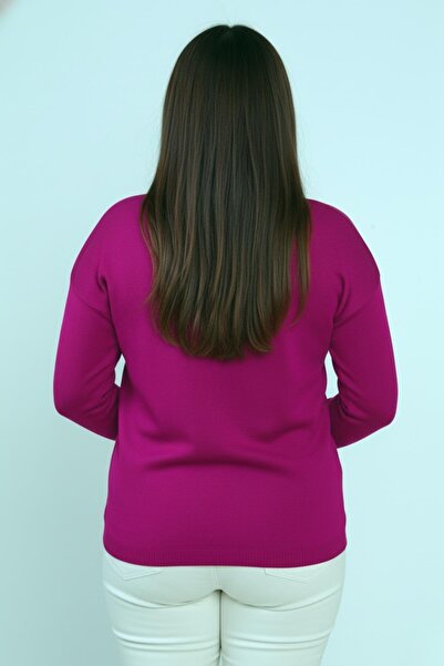 By Saygı Women's V-Neck Plus Size Rhinestone Knit Blouse