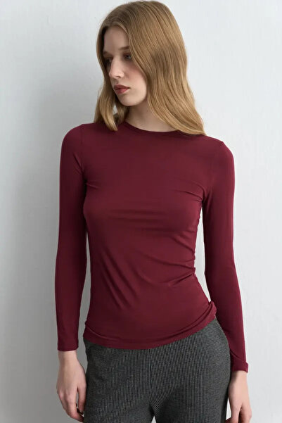 Gusto Crew Neck Cashmere Blouse - Burgundy