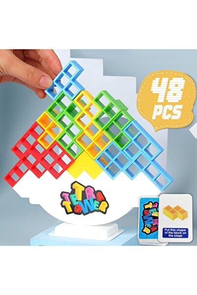 AYEBIA لعبة توازن برج تيترا، 48 قطعة، لعبة مكعبات التوازن المتراصة، لعبة مكعبات بناء التوازن