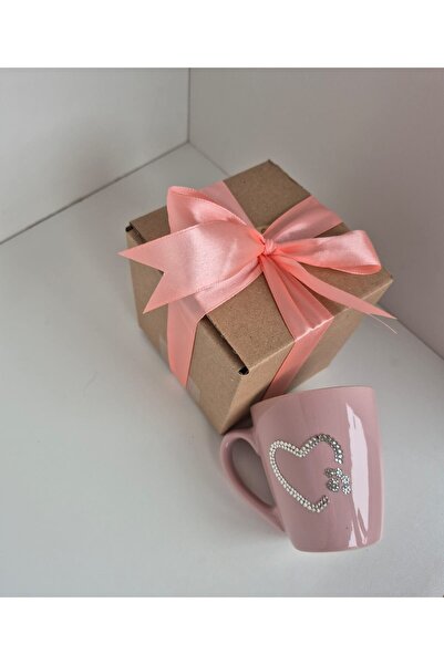 OEM Pink mug with heart and puppy hand decorated with crystals 150 ml