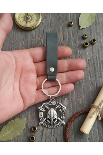 E&F Takı Sparta Warrior Design Keychain Khaki Real Leather Keychain Accessory Gift Keyring