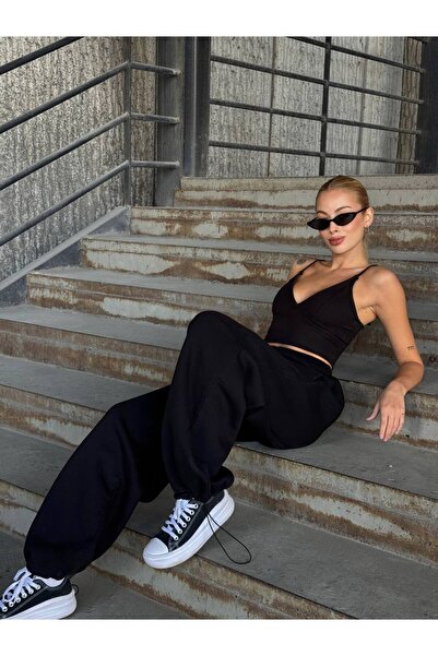 b buhari bykoc High Waist Elasticated Leg Double Pocket 3 Thread Sweatpants