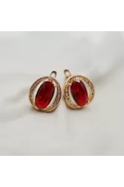 XUPING JEWELRY Round earrings with red zirconia stone plated with 18k gold