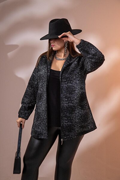 Roxxlen Μπουφάν με φερμουάρ μεγάλου μεγέθους μαύρο