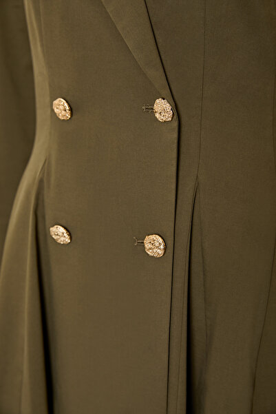 Exquise Double-Breasted Woven Midi Blazer Dress with Gold Button Detail