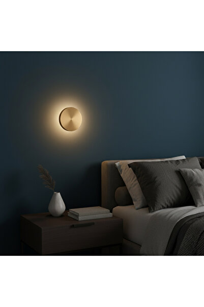 MOİRA Aura Ledli Metal Sıvama Tekli Duvar Aplik Çap 15 cm,Eskitme Altın,Ambiyans Aydınlatma AURA-15520-M
