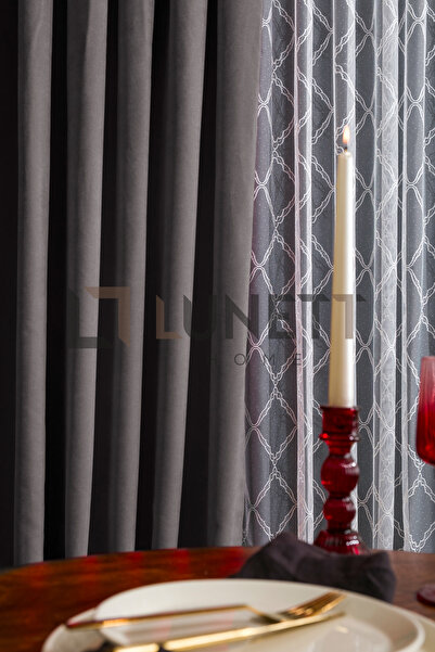 LUNETT HOME Dark Gray Color Island Velvet Medium Plied (1X2.5) Plied Background Curtain Single Wing V9247