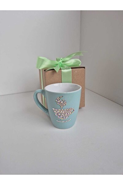 OEM Mint green mug with AB crystals in the shape of a coffee cup 150 ml