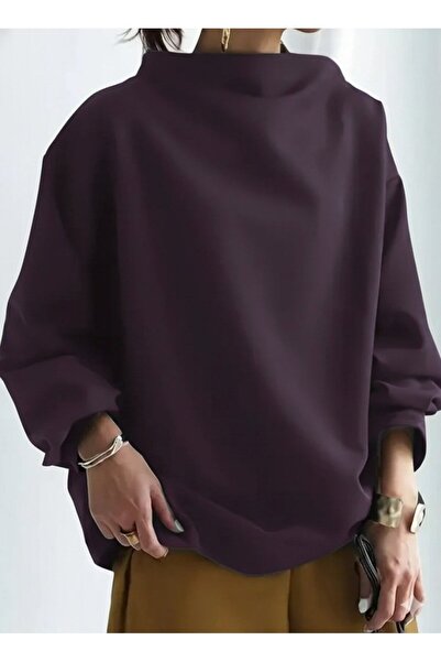 JANES Women's Long Sleeve Wide Turtleneck Modal Plum Blouse