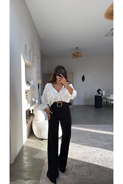 Buket Teke Black Gold Buckled Belted Trousers