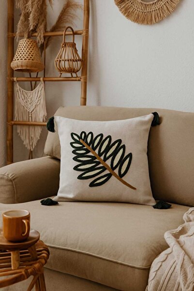 Go Veform غطاء وسادة مطرز من الكتان مقاس 43 × 43 سم - غطاء وسادة بنمط بانش وت...