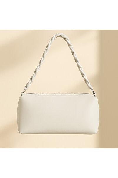 Global Örgü Saplı Baguette Çanta – Omuz & Günlük Kullanım – Beyaz Şık Model