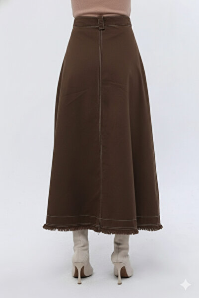 Atölye Güven Brown Tasseled 100% Cotton Special Design Long Bell Skirt