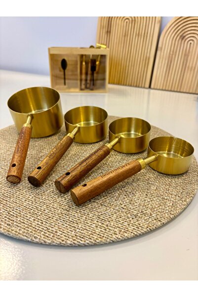 Berina home 4 Adet Büyük Boy Ahşap Saplı Ölçü Kaşığı Seti Ölçü Kabı - 60ml 80ml 125ml 250ml