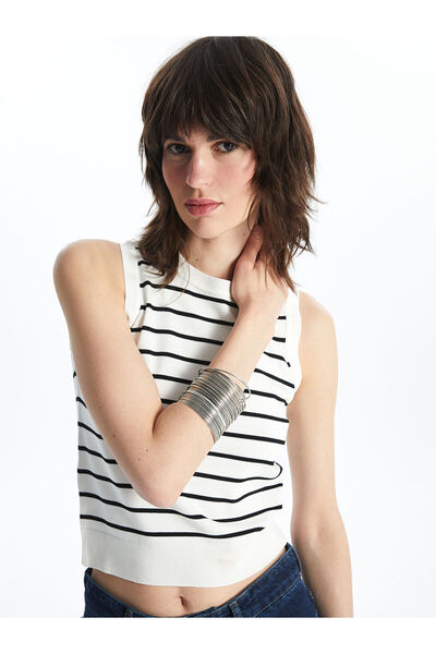 LC Waikiki Crew Neck Striped Crop Women's Knitwear Tank Top