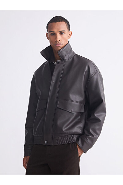 LC Waikiki Lcw Vision Brown Comfortable Fit Shirt Collar Men's Leather-Look Coat