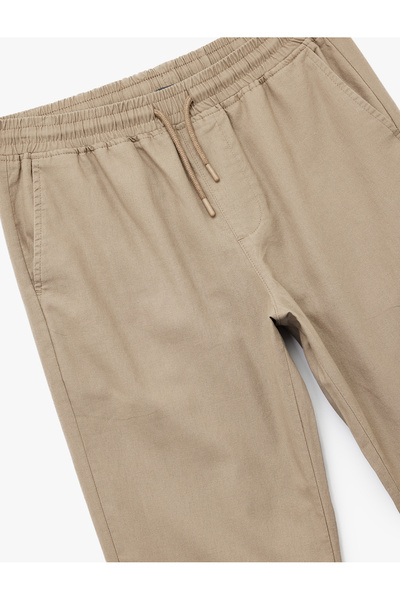 Koton Linen Cotton Blend Chino Trousers with Lace-Up Waist and Pocket Detail